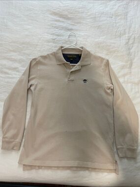 Timberland Tan Long-Sleeve Polo with Embroidered Logo Heavy